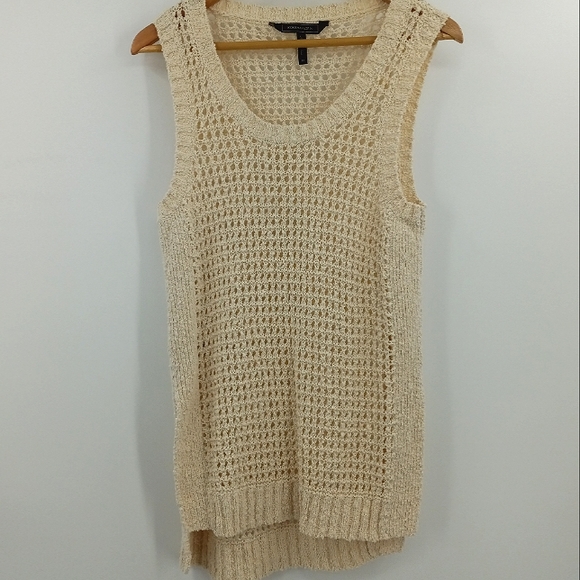 BCBGMAXAZRIA Cream Open Knit High Low Cotton Sweater Vest Size Medium - Picture 12 of 12